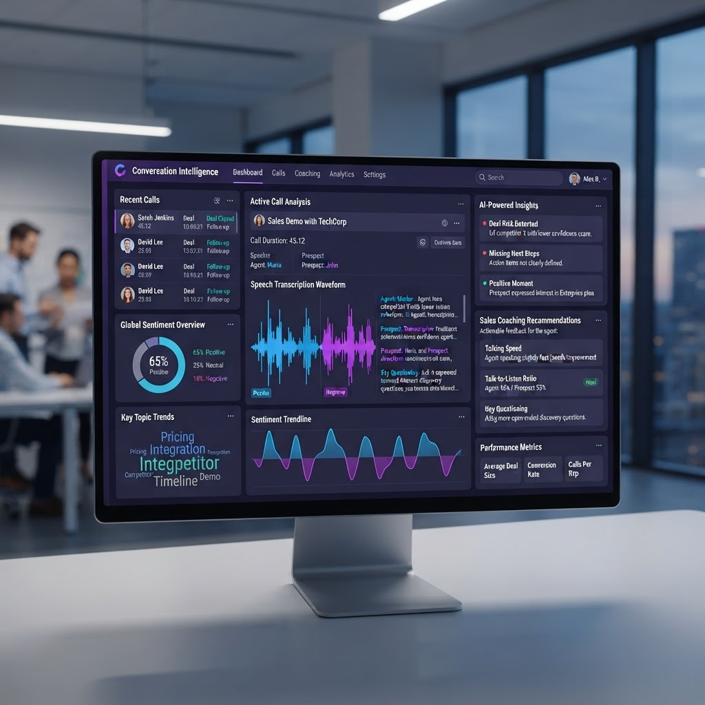 Best conversation intelligence software dashboard showing AI call analytics and conversation data