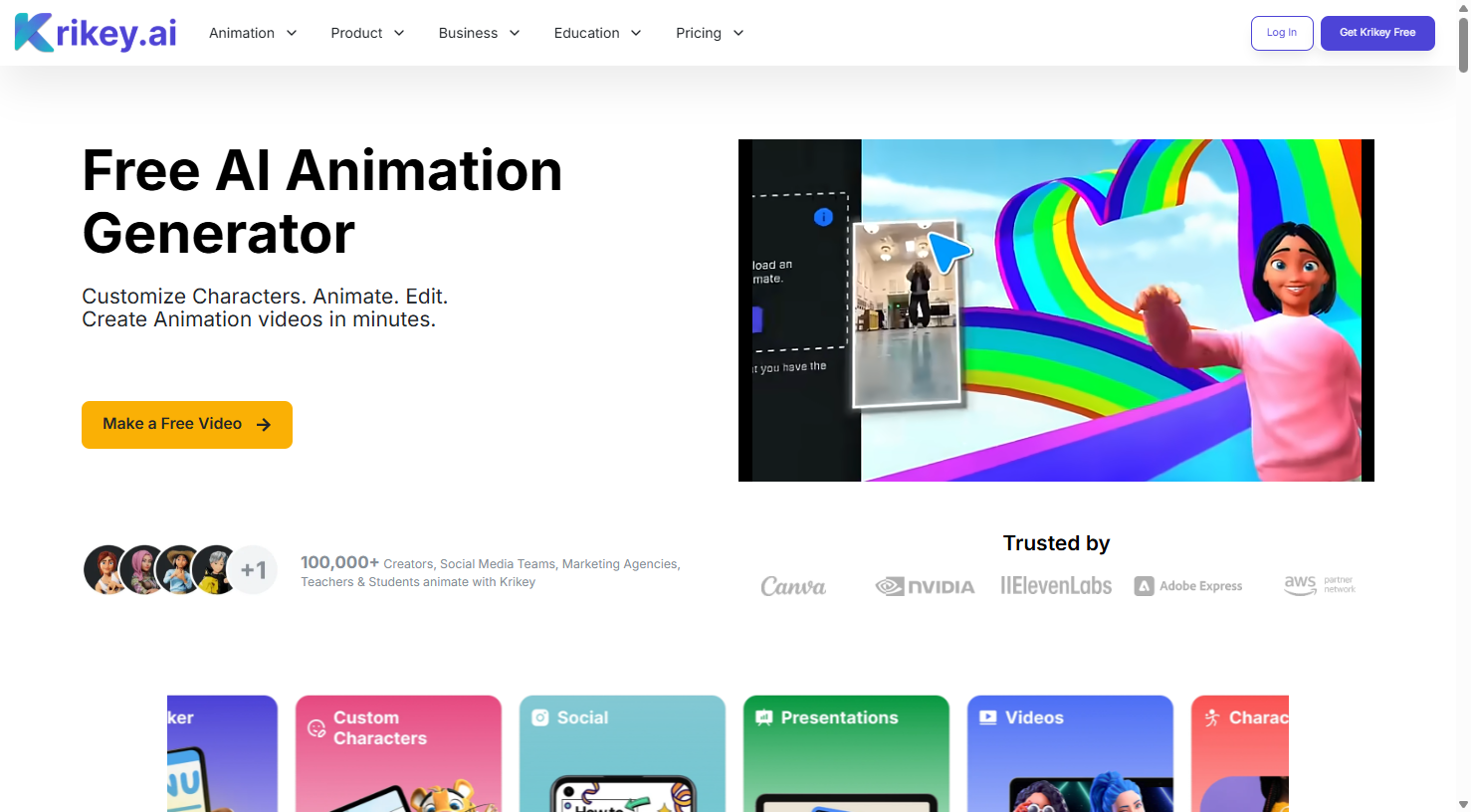 Krikey AI Animation Generator with customizable avatars and 3D animation tools